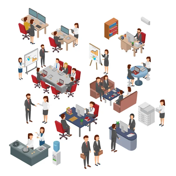 Set Isometric Office Bussiness People Trabalho Equipe Vetor Plano —  Vetores de Stock