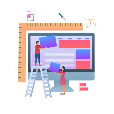Layouting Web, Web kavramı bina. Düz vektör çizim