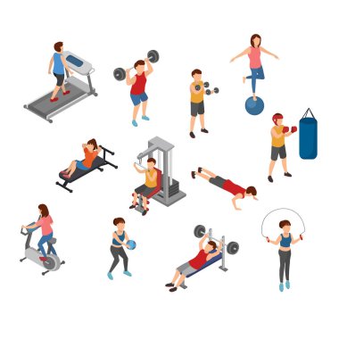 İzometrik spor, egzersiz, fiziksel uygunluk, vektör çizim