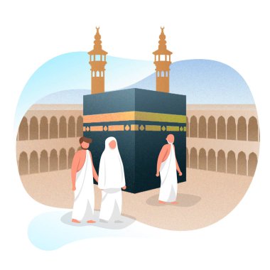 Kabe 'deki Hac Müslümanlığı İslami Karşılama İllüstrasyonu