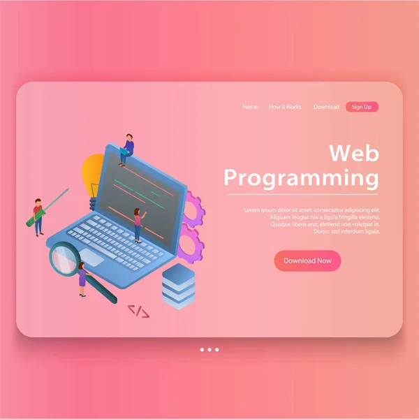 Conceptul Programare Web Ilustrație Izometrică Șablon Web Aterizare — Vector de stoc