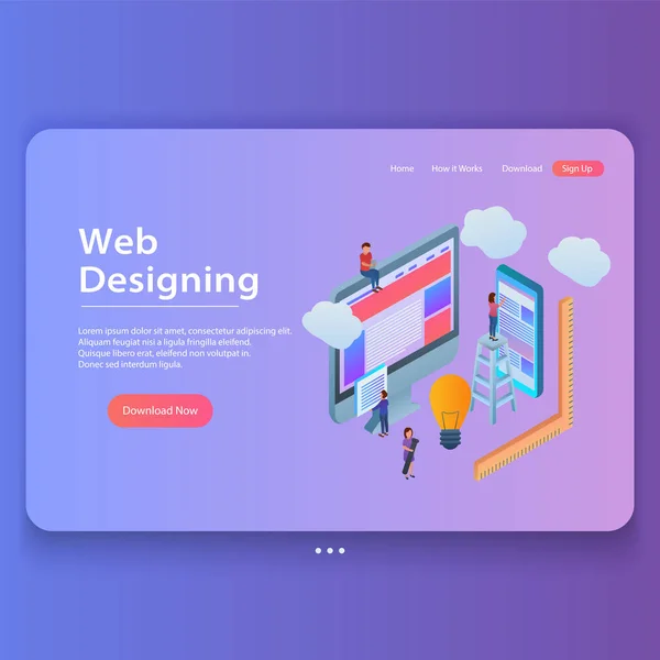 Web Design Concept Isometric Gradient Landing Page Illustration User Interface — Stock Vector