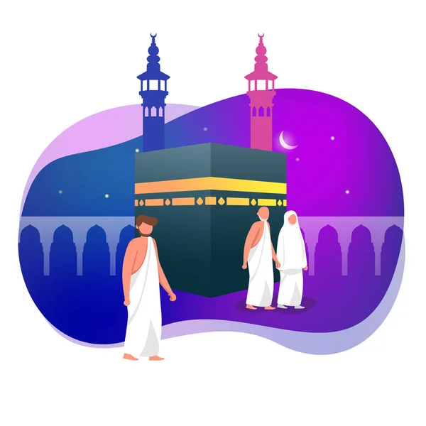 Hadj Groet Moslim Rond Aba Islamitische Vectorillustratie — Stockvector