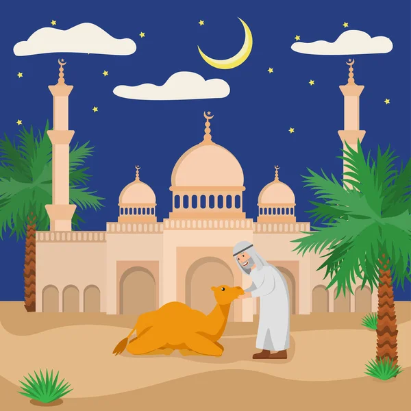 Eid Adha Mubarrak Muslim Holiday Sacrified Fest Dibujos Animados Vector — Vector de stock