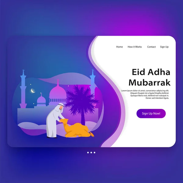 Eid Adha Landing Page Template Ilustração Ilustração Vetorial —  Vetores de Stock