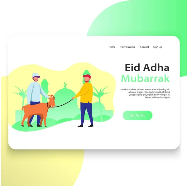 Eid Adha Web Landing Page Modelo Design Ilustração Sacrifício Animais —  Vetores de Stock