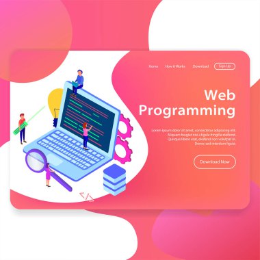 Web programlama izometrik açılış sayfası illüstrasyon