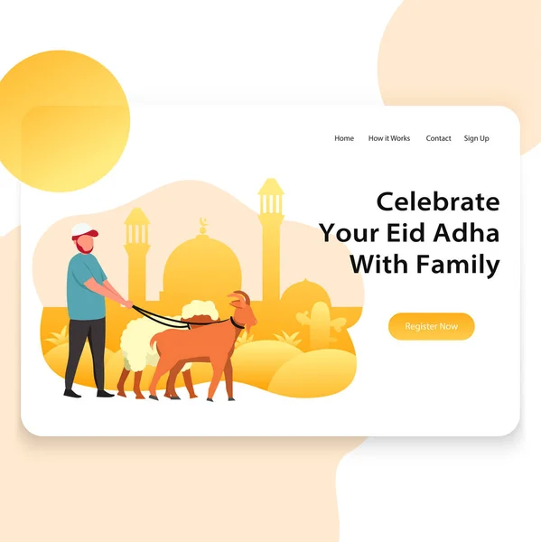 Modelo Aterragem Página Web Ilustração Eid Adha —  Vetores de Stock