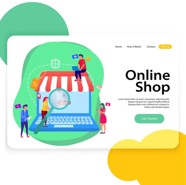 Tienda Online Landing Page Ilustración Plantilla Web — Vector de stock