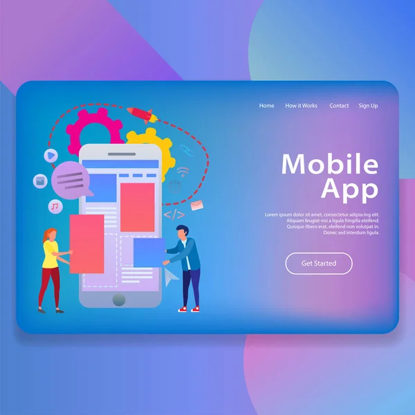 Mobile App Illustration Landing Page Vorlage — Stockvektor