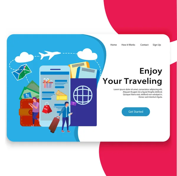 Traveling Site Illustration Landing Page — Stock Vector