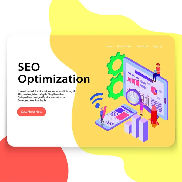 Seo Ottimizzazione Landing Page Illustrazione — Vettoriale Stock