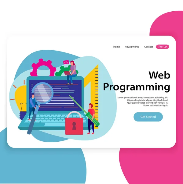 Web Programmierung Landing Page Vorlage Illustration — Stockvektor