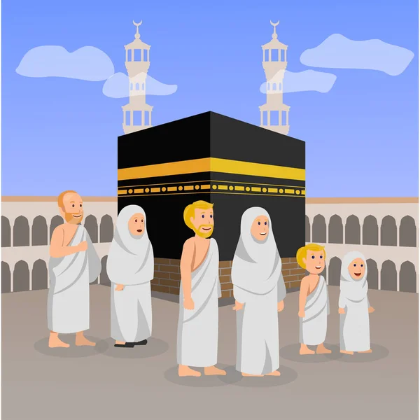 Set Illustration Der Europäischen Muslime Während Der Hadsch Rund Kaaba — Stockvektor