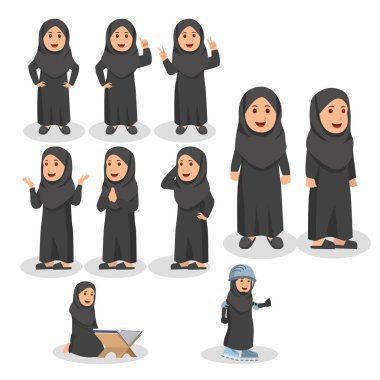 Küçük Arap çocuklar sevimli Set karakter karikatür çizimi