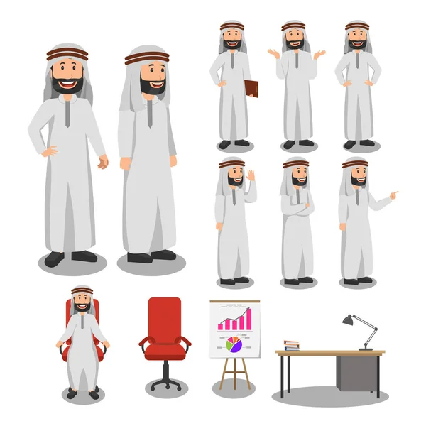 Sada Arabský Muž Charakter Kreslený Obrázek — Stockový vektor