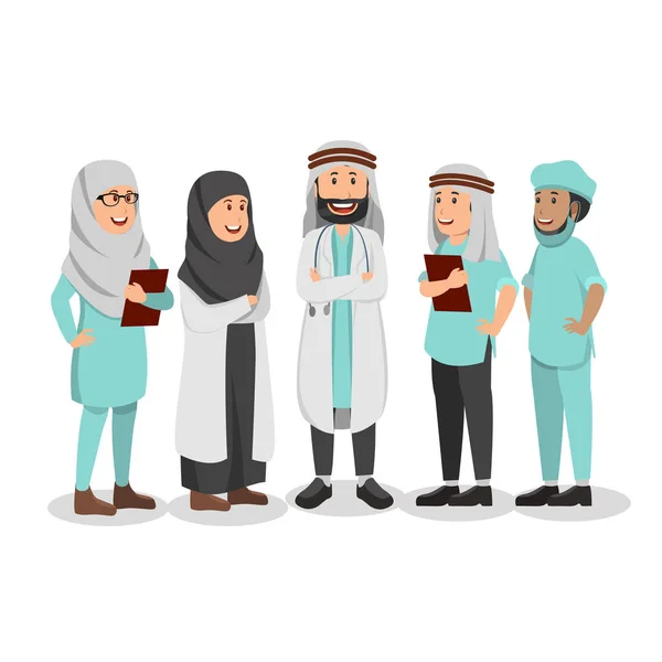 Set Character Illustration Arabian Doctor Cartoon Vector - Stok Vektor