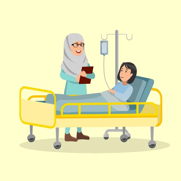 Arabian Sjuksköterska Kontrollera Patienten Villkor Illustration Vektor Tecknad — Stock vektor