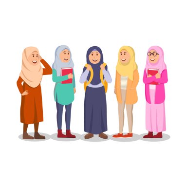 Grup Casual Müslüman kadın öğrenci çizgi film şekil