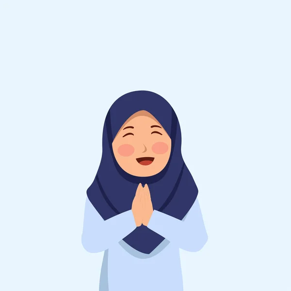 Sevimli Hijab Kız Güleryüzlü Illüstrasyon Eid Hicri Yılbaşı Vektör Karikatür — Stok Vektör