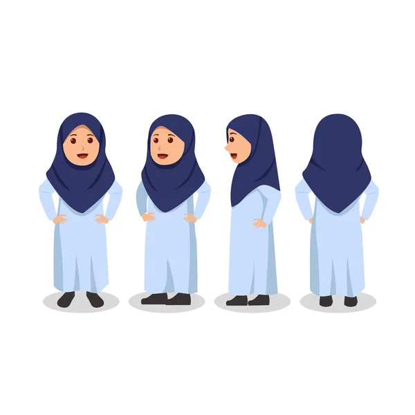 Arabian Woman Kids Character Design Turn Illustration - Stok Vektor
