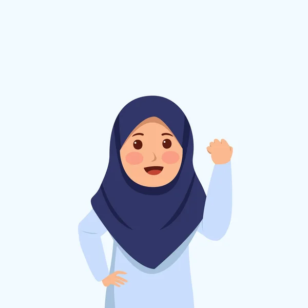Jest Ifade Kavga Ruh Motivasyonel Küçük Hijab Kız Sevimli Çizgi — Stok Vektör