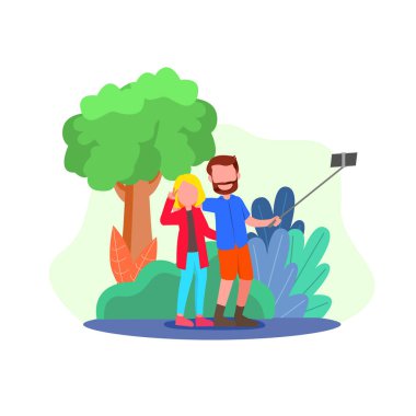 Genç çift Selfie vektör çizim al