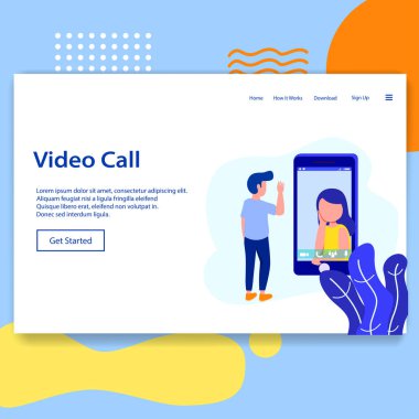 Açılış sayfası, görüntülü arama sohbet App resimde iki genç Video seslenmek, şablon Web tasarımı ile konuşmak