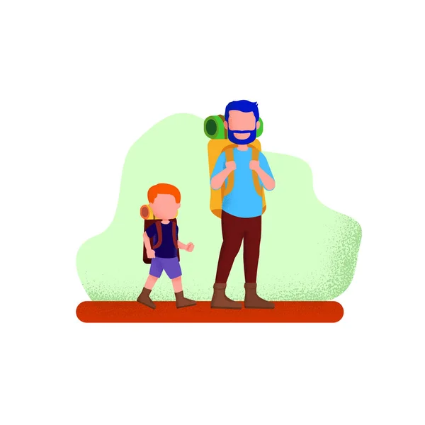 Πατέρας Και Γιος Του Περπάτημα Κάμπινγκ Στο Holiday Κόκκους Θορύβου — Διανυσματικό Αρχείο
