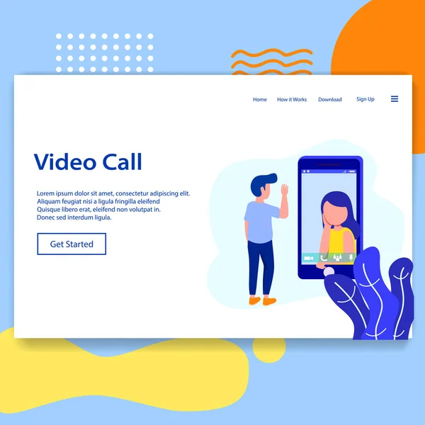 Σελίδα Προορισμού Κλήση Βίντεο Chat App Απεικόνιση Δύο Νέοι Μιλούν — Διανυσματικό Αρχείο