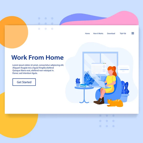 Work Home Landing Page Vector Illustration — Stock Vector