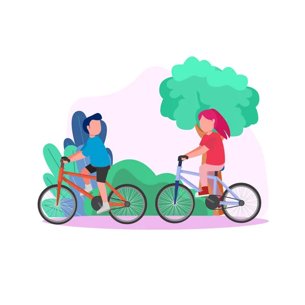 Vélo Équitation Jeune Couple Ensemble Vecteur Illustration Sport — Image vectorielle