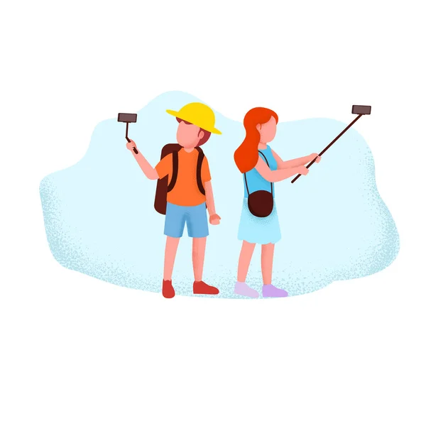 Jeune Couple Voyageur Faisant Vlog Illustration — Image vectorielle