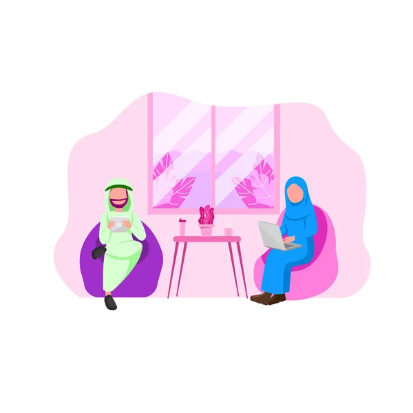 Arabo Uomo Donna Utilizzando Gadget Remoto Lavoratore Piatto Vettoriale Illustrazione — Vettoriale Stock