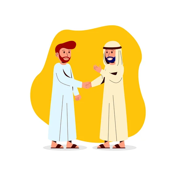 Иллюстрация Two Arabian Man Shake Hand Friendship Modern Flat Vector — стоковый вектор