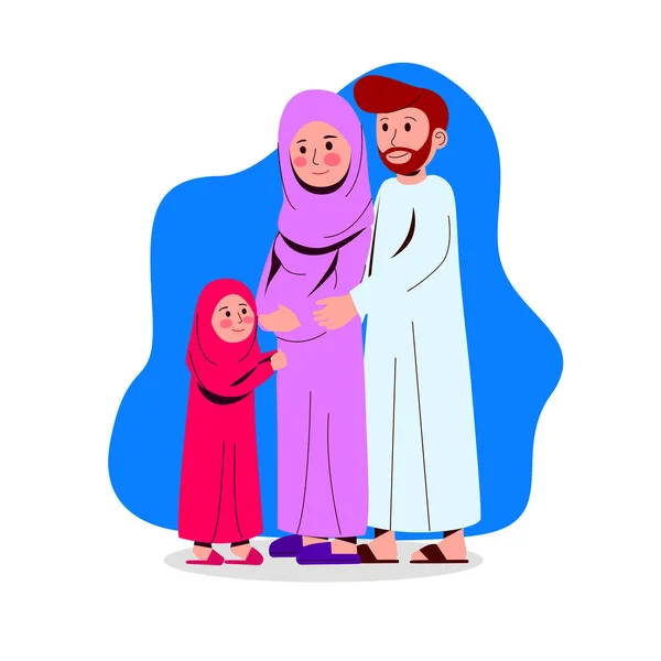 幸せのアラビア家族イラスト父 母と子フラット ベクトル イラスト漫画 — ストックベクタ