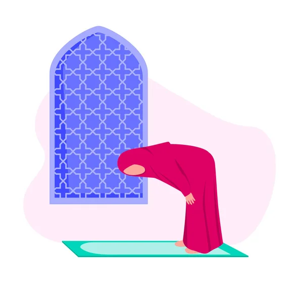 Muslim Woman Practicing Shalat Meaning Islamic Prayer Bowing Part Praying — Stock Vector