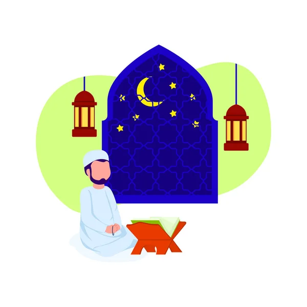 Illustration Muslimischer Mann Dzikir Mit Einer Gebetsperle Die Bedeutet Allah — Stockvektor
