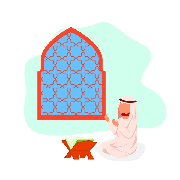 Arabský Muž Modlit Plochý Vektorové Ilustrace — Stockový vektor