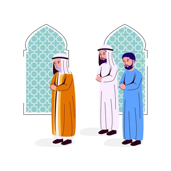 Εικονογράφηση Αραβική Άνθρωπος Που Προσεύχεται Μαζί Ιμάμ Και Την Εικονογράφηση — Διανυσματικό Αρχείο