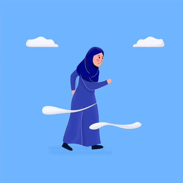 Arabian Woman Walking Illustration Flat Vector Doodle - Stok Vektor