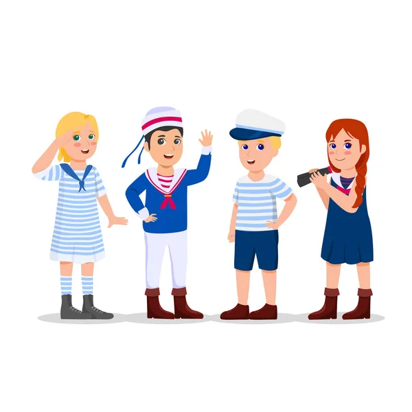Ilustracja Kreskówka Grupa Dzieci Ubieranie Sailor Kostium Wektor Ładny — Wektor stockowy