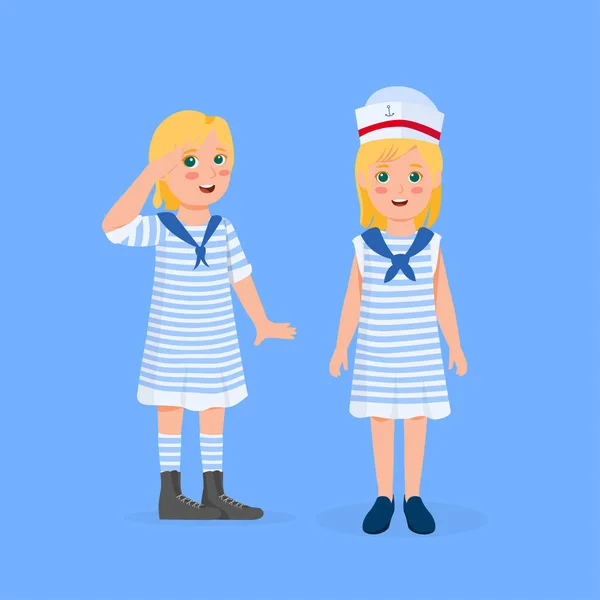 Cute Blondynka Little Girl Noszenie Sailor Kostium Wektor Ilustracja Kreskówka — Wektor stockowy