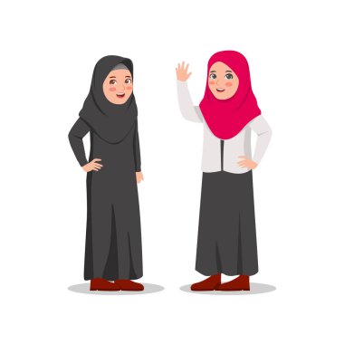 Müslüman kadın giyiyor hijab peçe vektör karikatür çizim