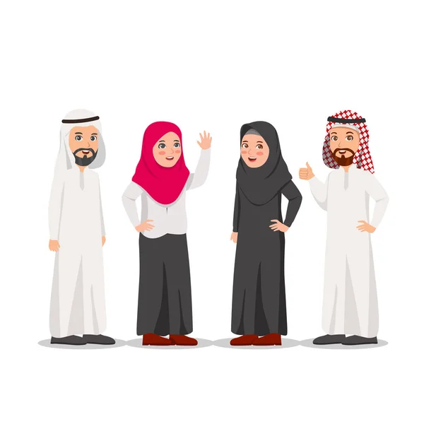 アラビアの伝統的なドレス 男性と女性のベクトル図を身に着けている人々 のグループ — ストックベクタ