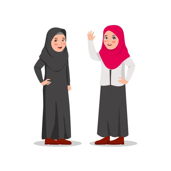 ヒジャーブ ベール ベクトル漫画イラストを身に着けているイスラム教徒の女性 — ストックベクタ