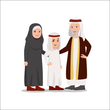 Arap Aile, dedesi torun vektör karikatür çizim ile gösteren resim