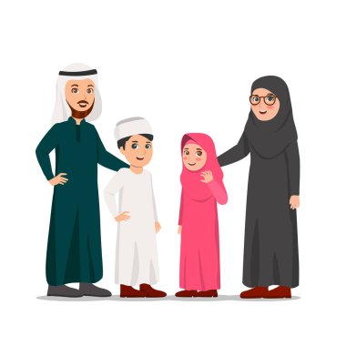 Mutlu bir Orta Doğulu Aile, Baba, anne ve onların çocuk vektör karikatür çizim