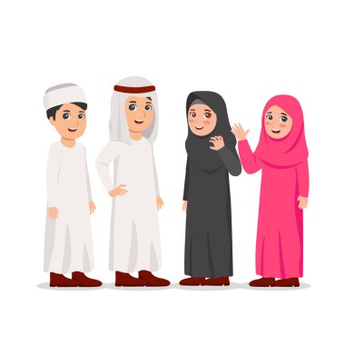 Grup Arap erkek ve kız çizgi film vektör çizim