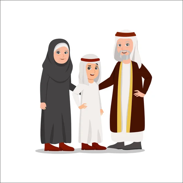 Ilustrasi Keluarga Arab Kakek Dari Cucu Vector Cartoon Illustration - Stok Vektor